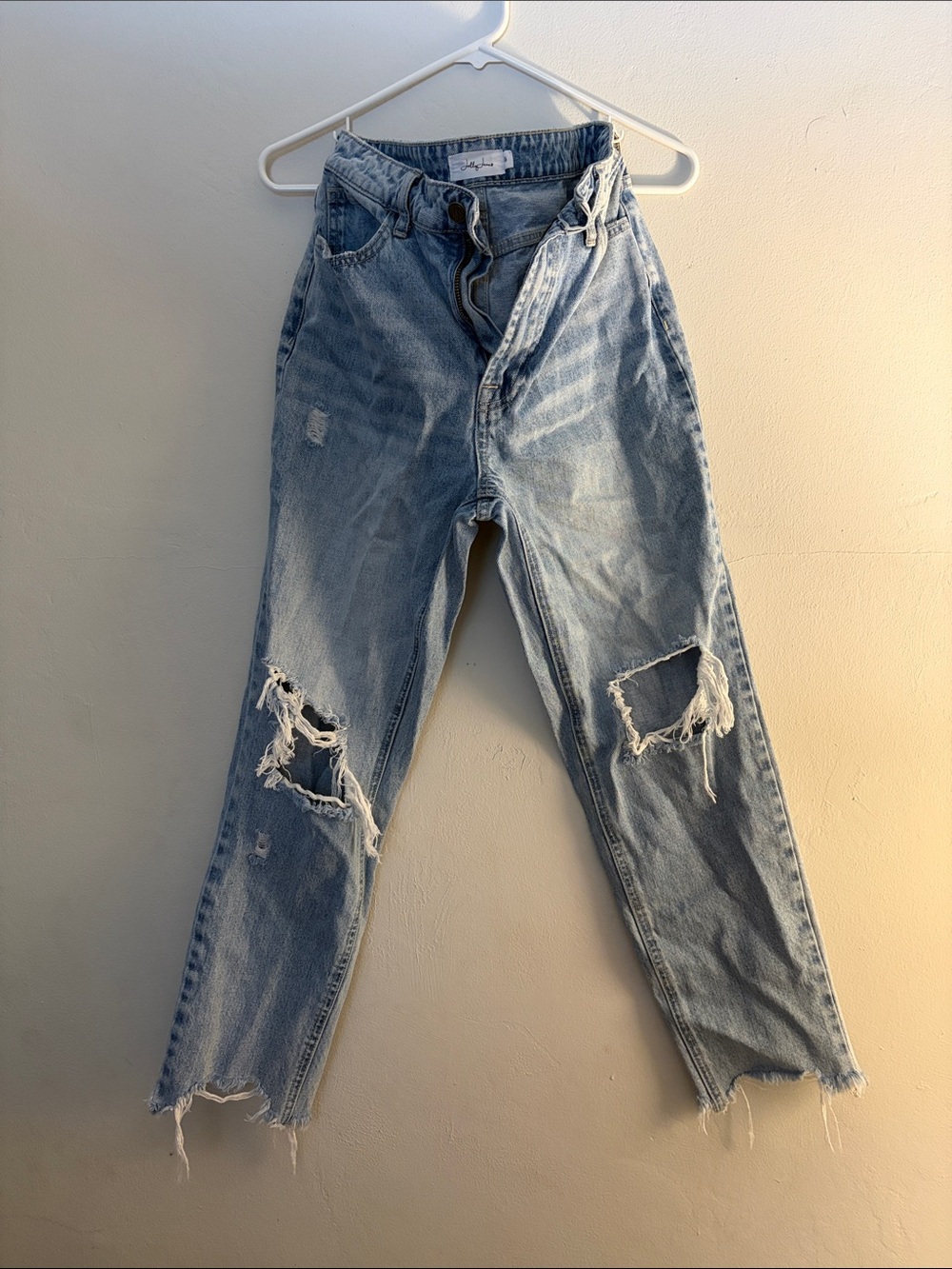 Light Blue Distressed Boyfriend Jeans by